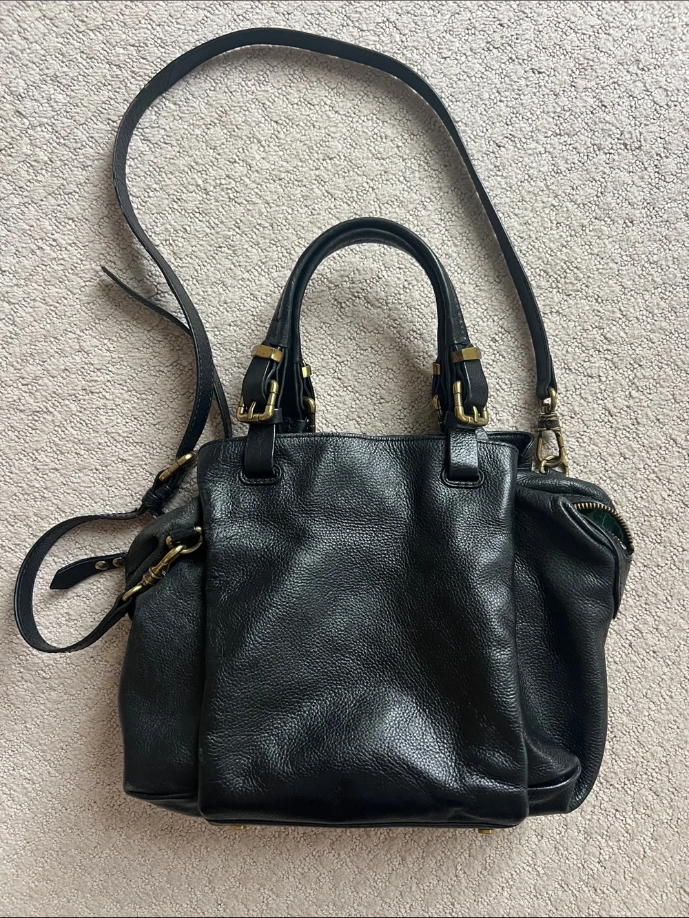 orYANY Black Pebbled Leather Satchel Crossbody Bag Brass Hardware
